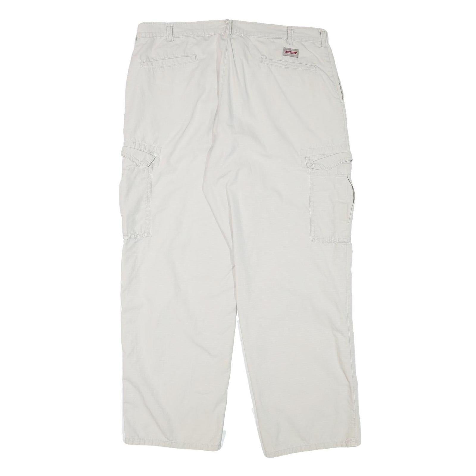 DICKIES Mens Cotton Blend White Relaxed Cargo Trousers W35 L29 Workwear Zip