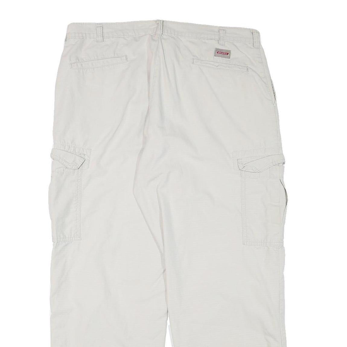 DICKIES Mens Cotton Blend White Relaxed Cargo Trousers W35 L29 Workwear Zip