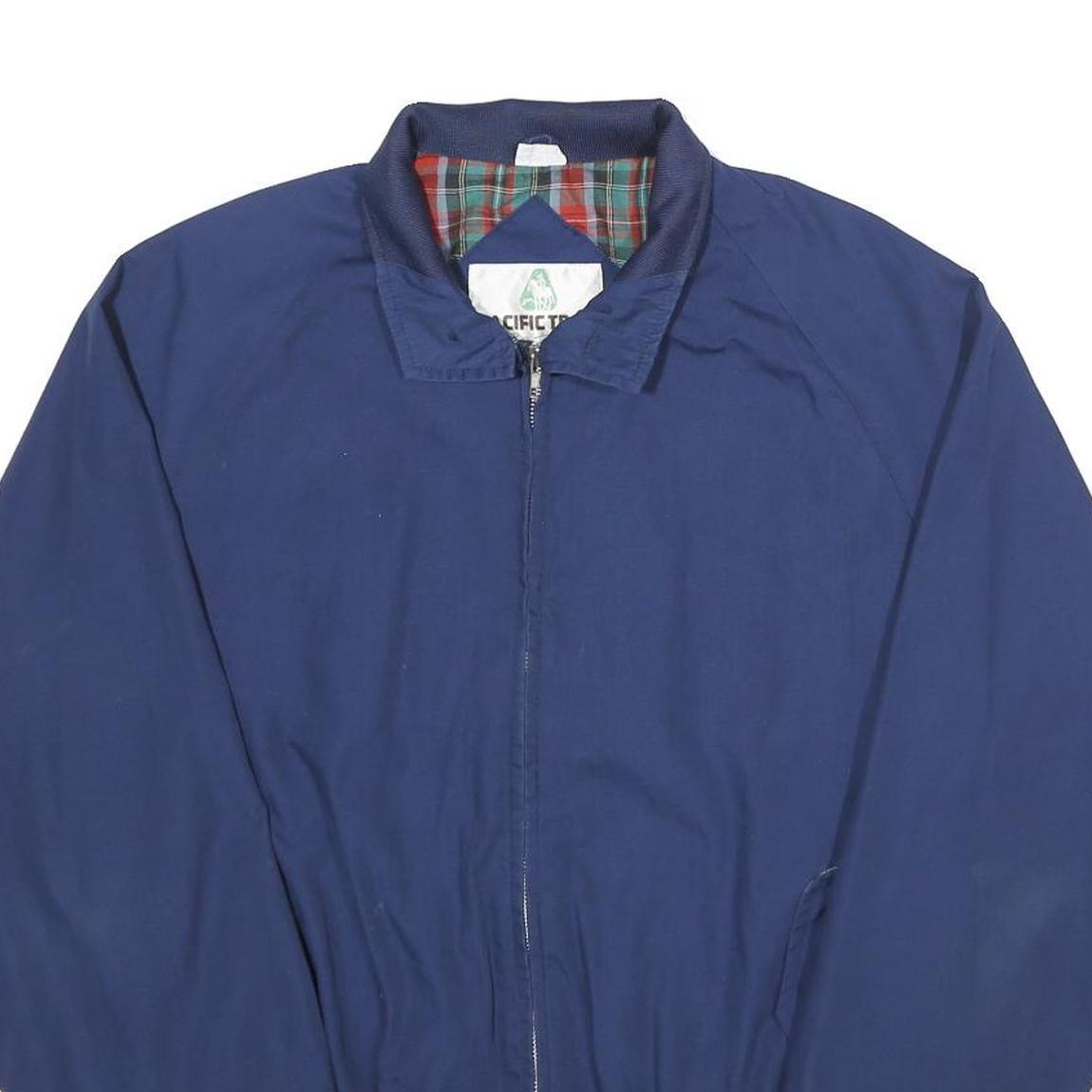 PACIFIC TRAIL Mens Blue Cotton Blend Bomber Jacket L Plain Zip Casual