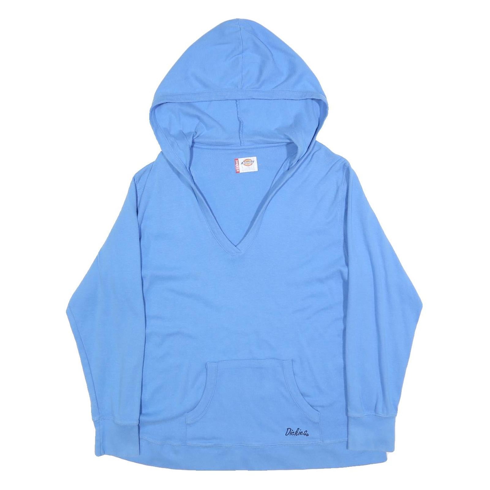 DICKIES Womens Blue Hoodie XL V Neck Kangaroo Pocket Cotton Blend