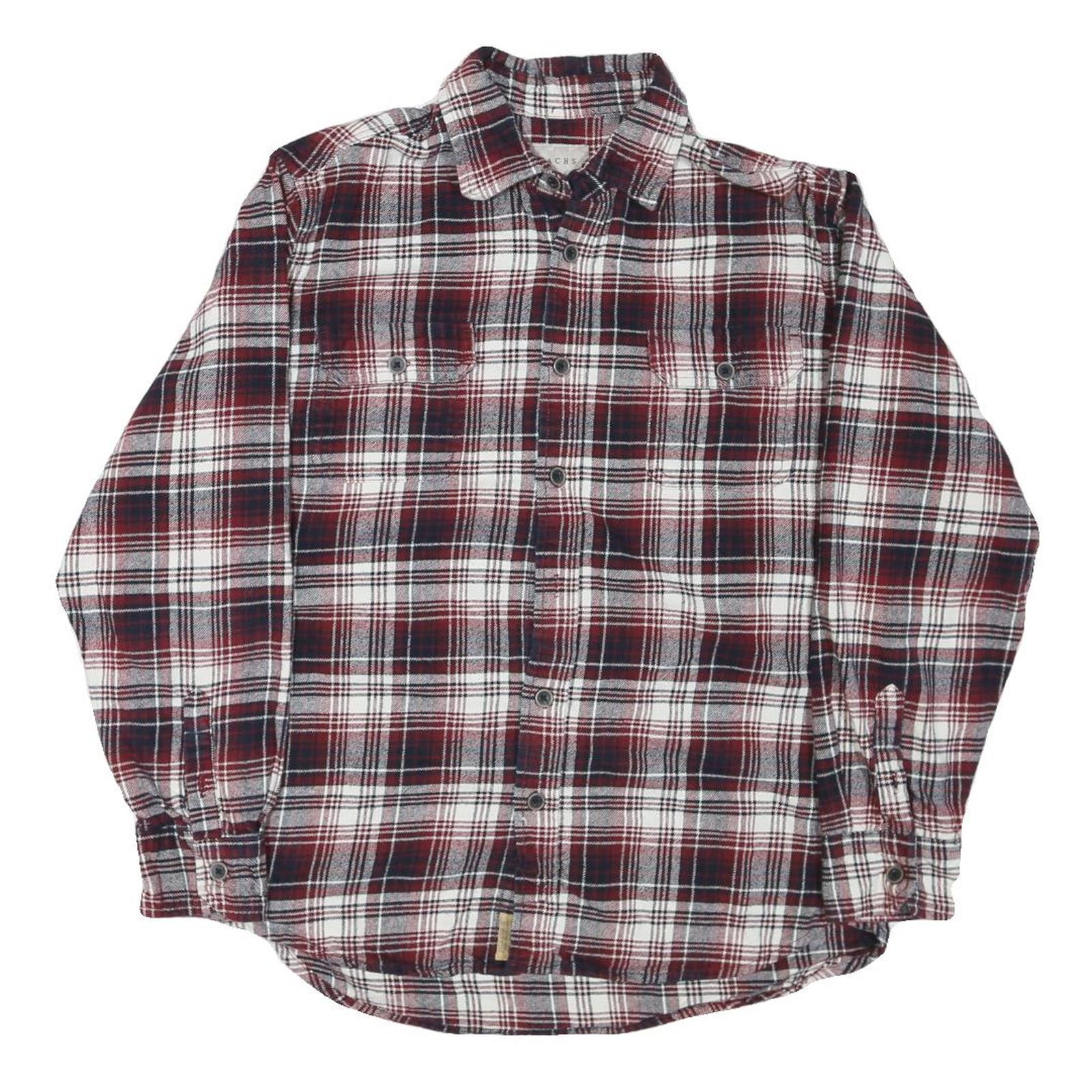 JACHS Mens Red & White Check Cotton Blend Shirt M Long Sleeve Casual Button
