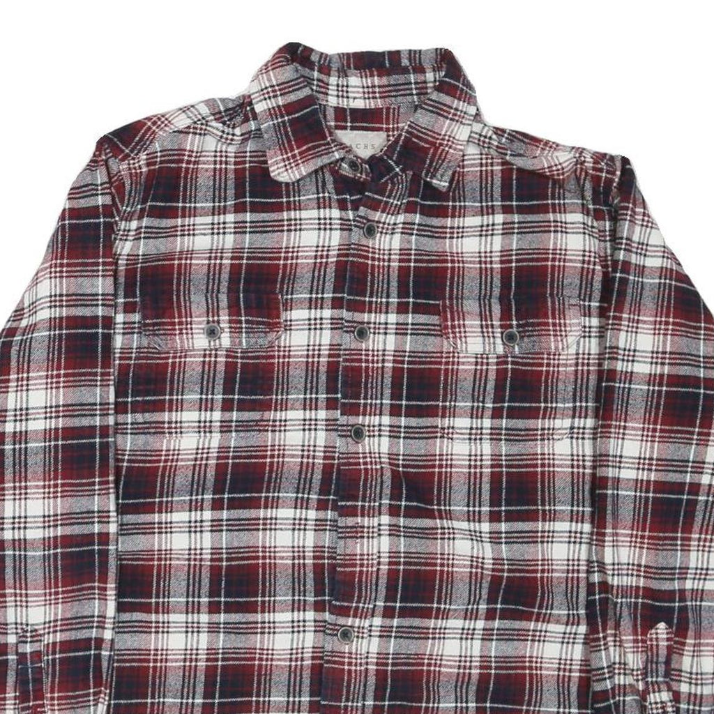 JACHS Mens Red & White Check Cotton Blend Shirt M Long Sleeve Casual Button
