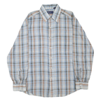 JC PENNEY Mens Blue & Brown Check Shirt L Long Sleeve Button Cotton Blend