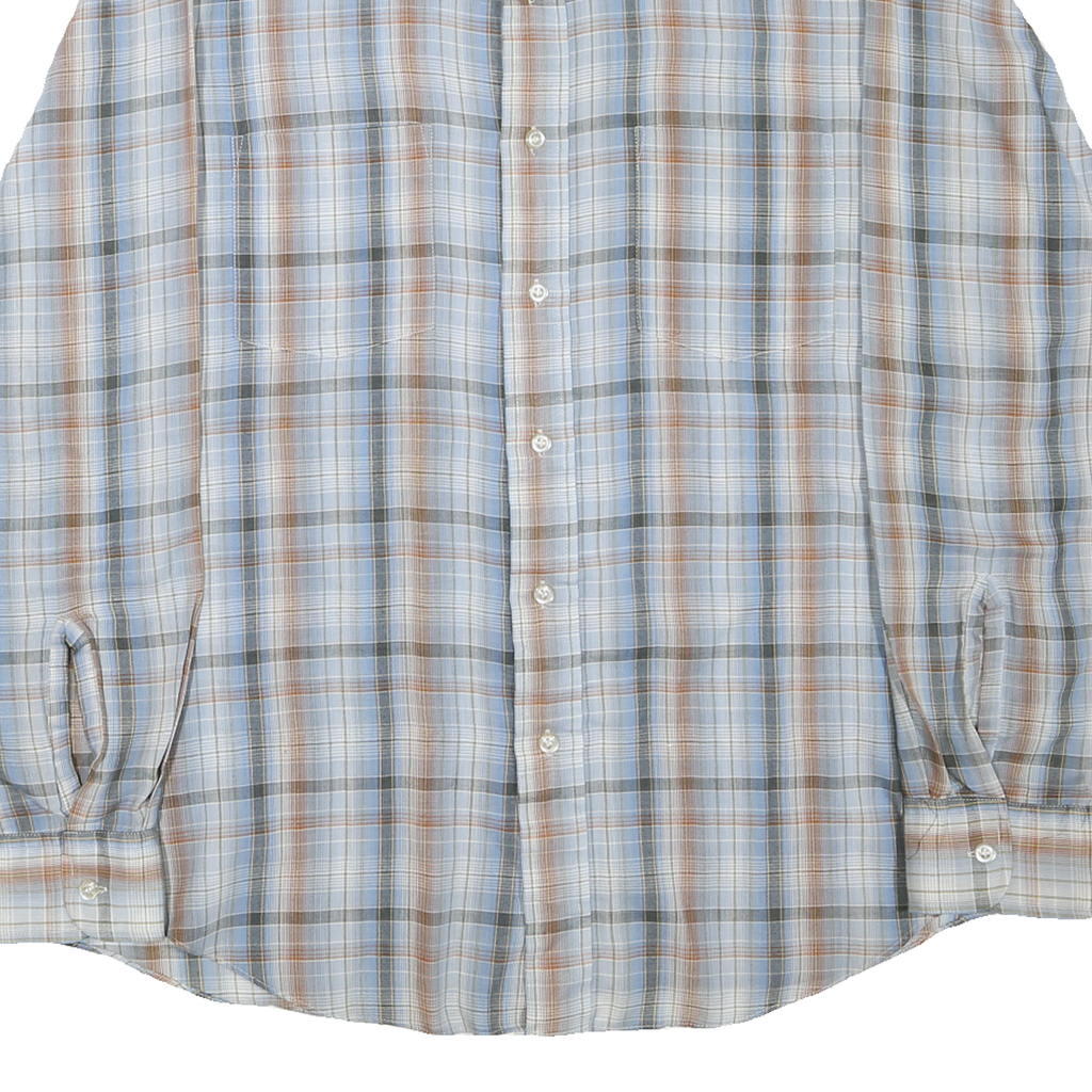 JC PENNEY Mens Blue & Brown Check Shirt L Long Sleeve Button Cotton Blend