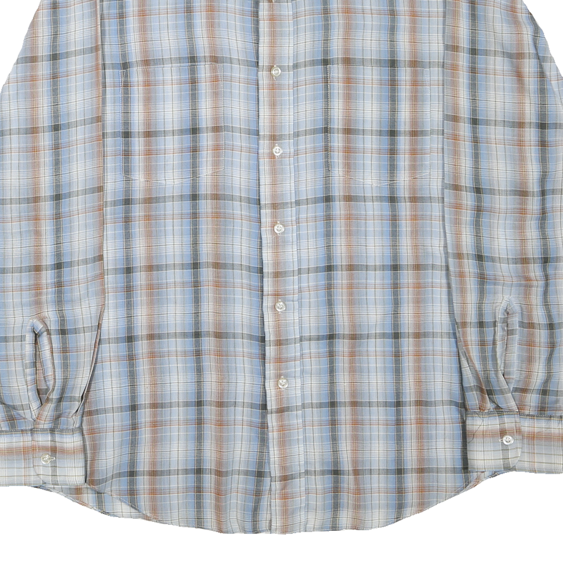 JC PENNEY Mens Blue & Brown Check Shirt L Long Sleeve Button Cotton Blend