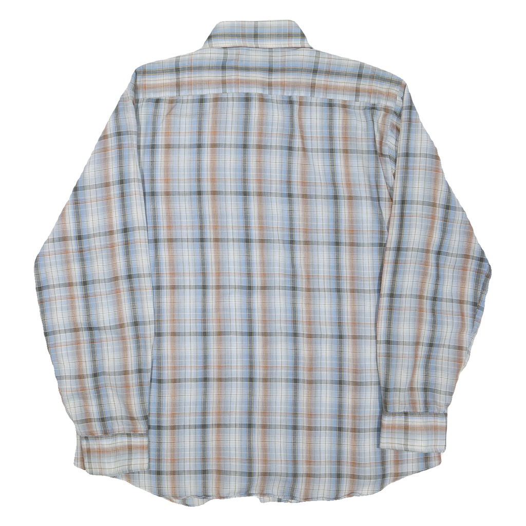 JC PENNEY Mens Blue & Brown Check Shirt L Long Sleeve Button Cotton Blend