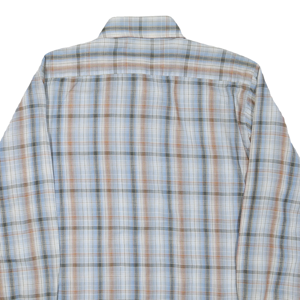 JC PENNEY Mens Blue & Brown Check Shirt L Long Sleeve Button Cotton Blend