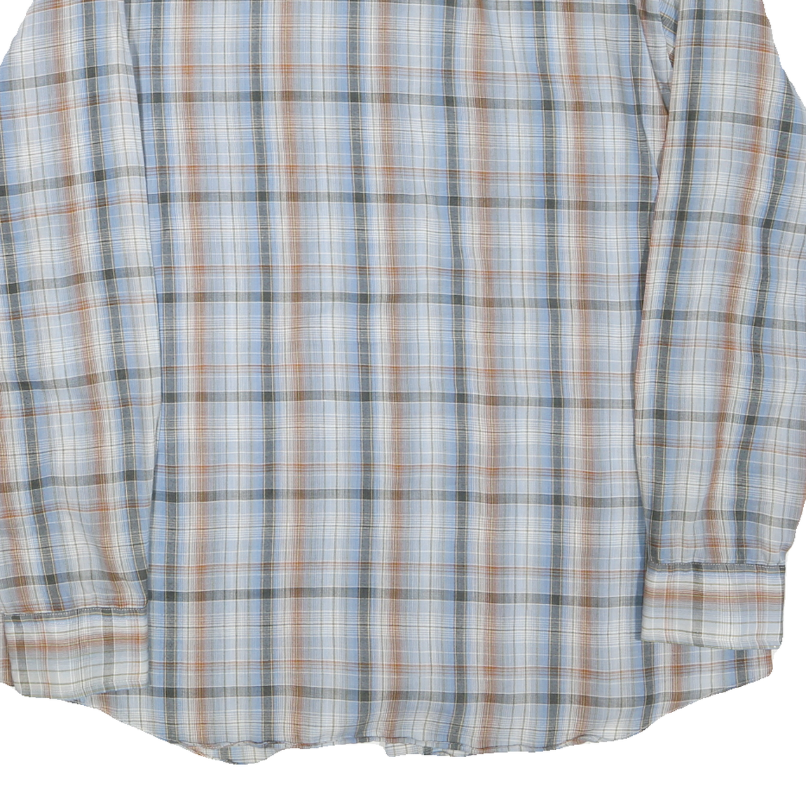 JC PENNEY Mens Blue & Brown Check Shirt L Long Sleeve Button Cotton Blend