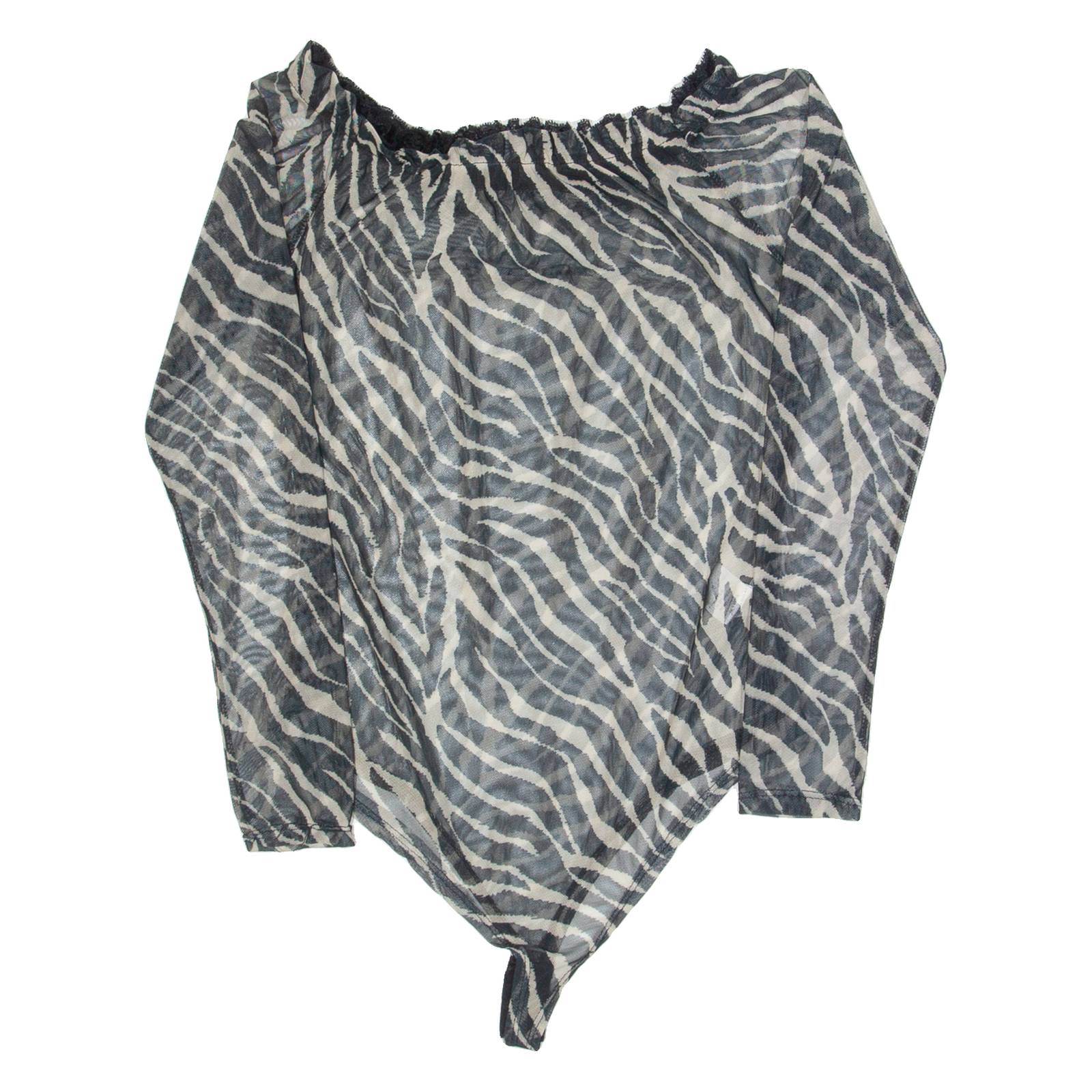 Womens Printed Bodysuit Black Long Sleeve Animal Print S