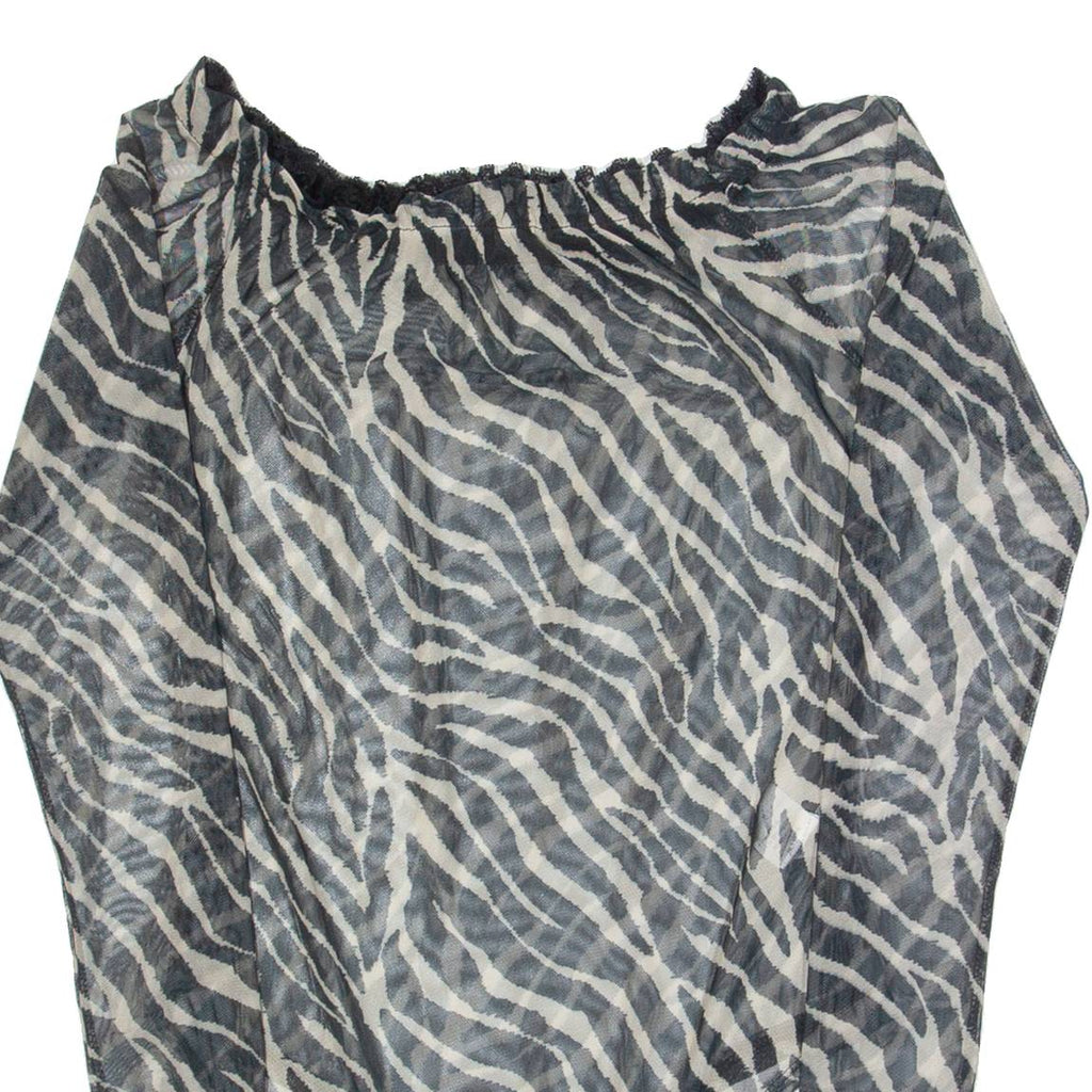 Womens Printed Bodysuit Black Long Sleeve Animal Print S