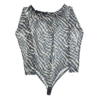 Womens Printed Bodysuit Black Long Sleeve Animal Print S