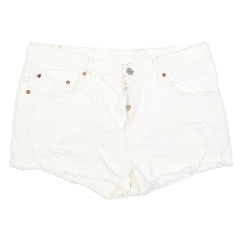 LEVI'S Womens White Denim Cut-Off Shorts M W32 Casual Cotton Button Fly Frayed