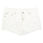 LEVI'S Womens White Denim Cut-Off Shorts M W32 Casual Cotton Button Fly Frayed