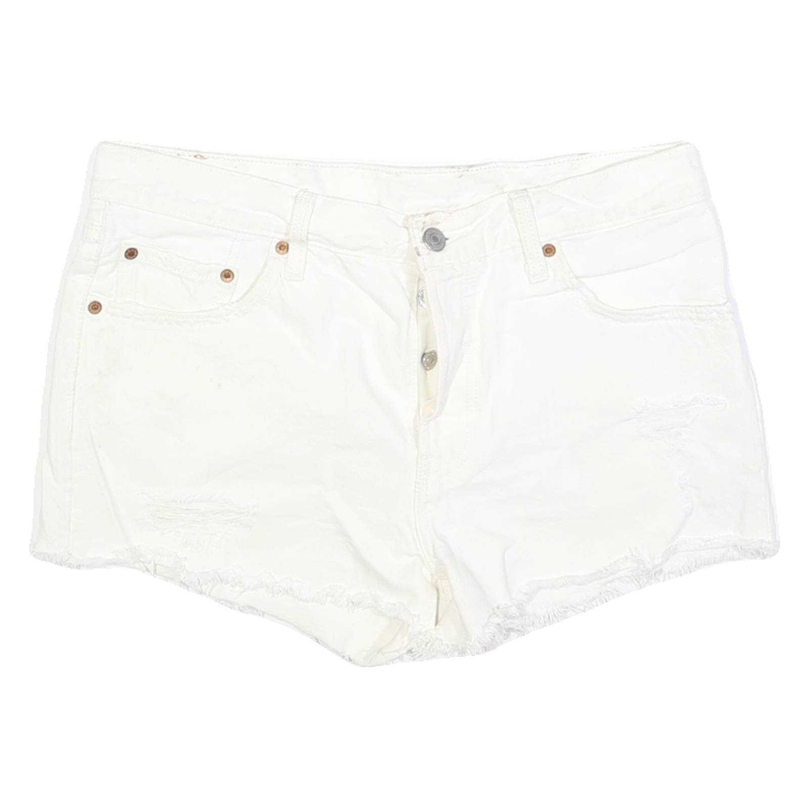LEVI'S Womens White Denim Cut-Off Shorts M W32 Casual Cotton Button Fly Frayed
