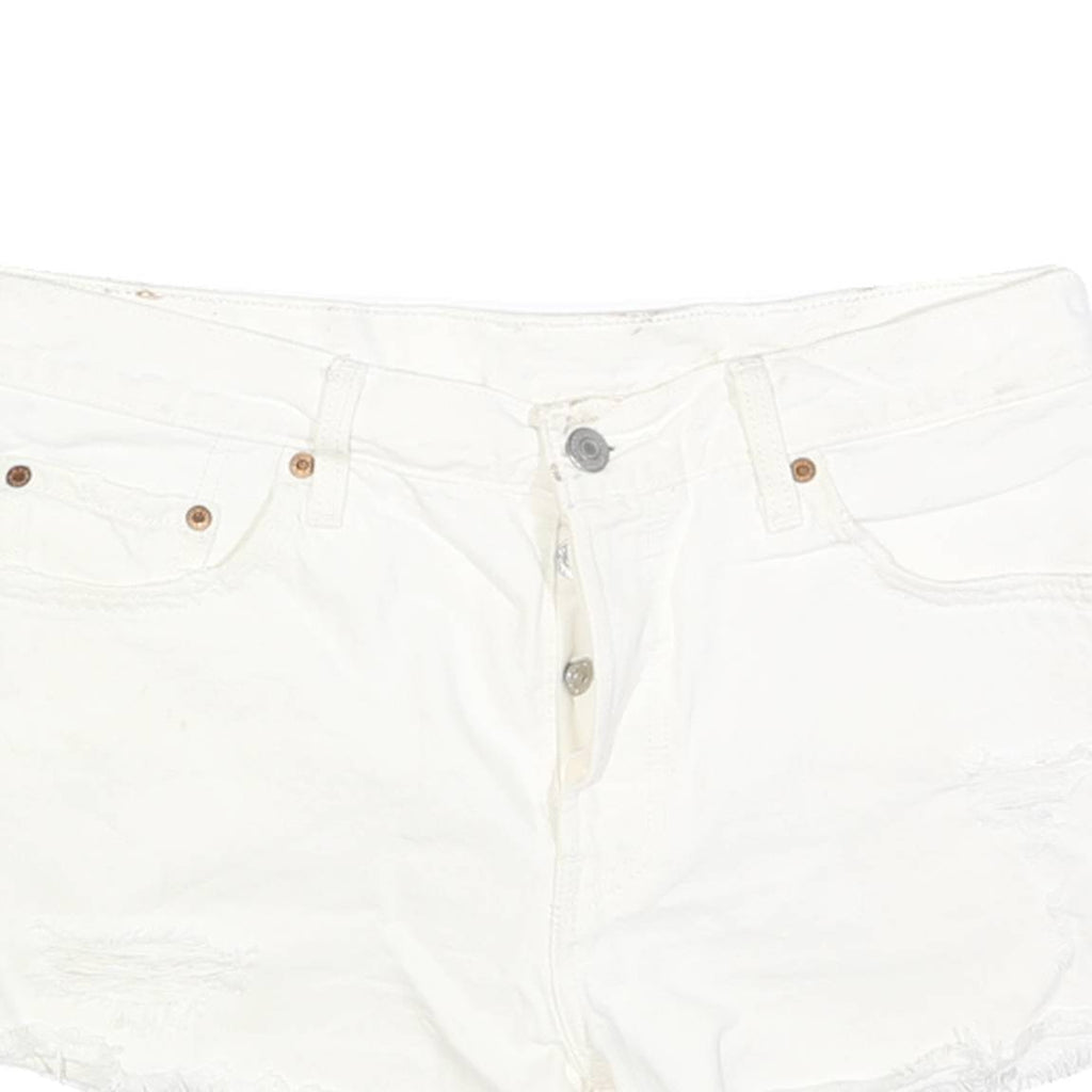 LEVI'S Womens White Denim Cut-Off Shorts M W32 Casual Cotton Button Fly Frayed