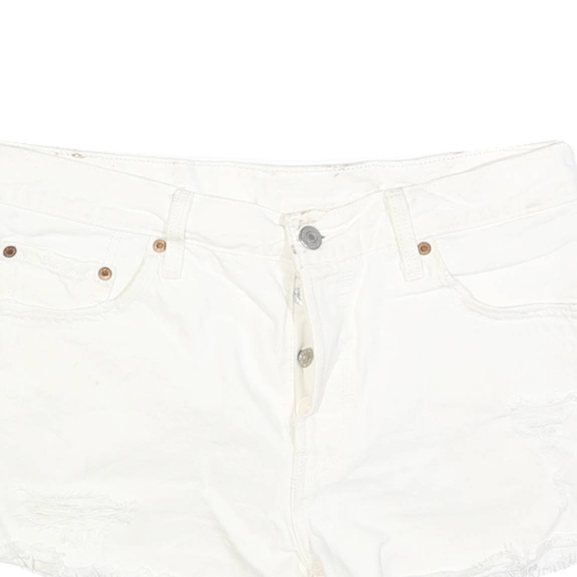 LEVI'S Womens White Denim Cut-Off Shorts M W32 Casual Cotton Button Fly Frayed