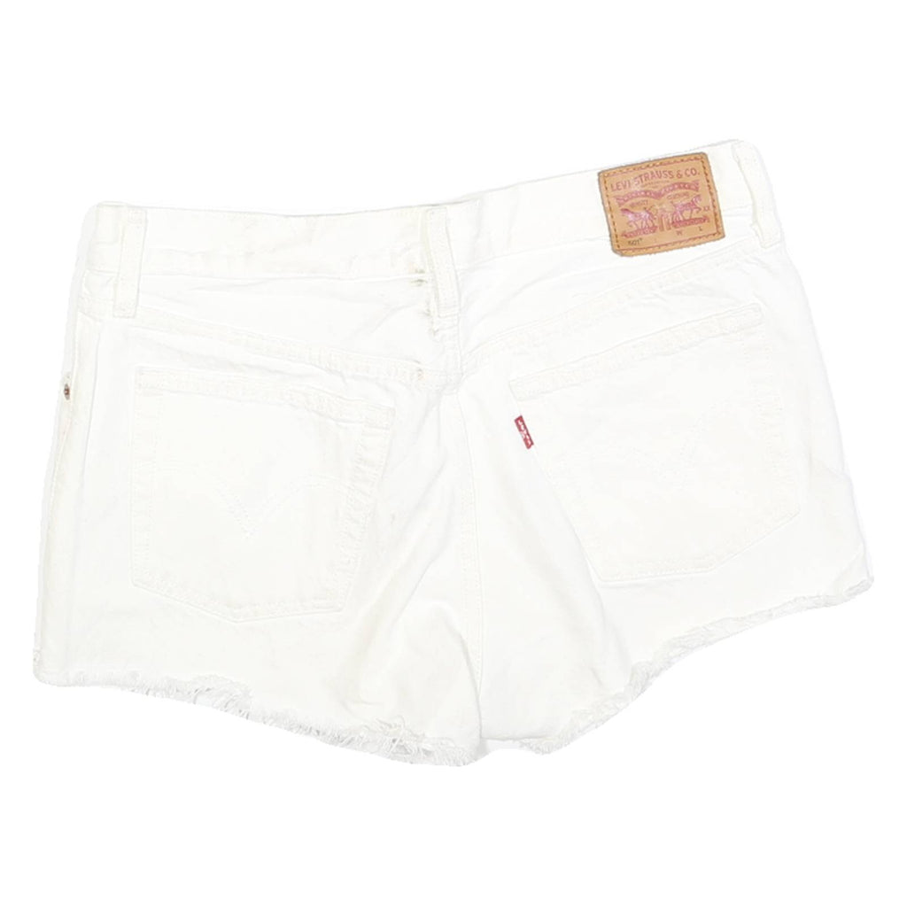 LEVI'S Womens White Denim Cut-Off Shorts M W32 Casual Cotton Button Fly Frayed