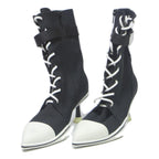 CHARLES & KEITH Womens Black & White Lace-Up Canvas High Heel Boots UK 3 Stylish