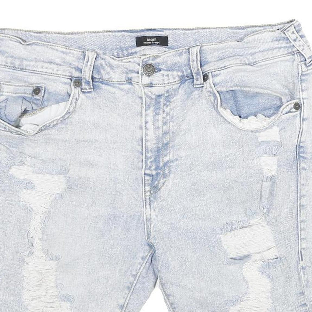 TRUE RELIGION Mens Shorts Blue Denim Distressed XL W40 Casual Fit