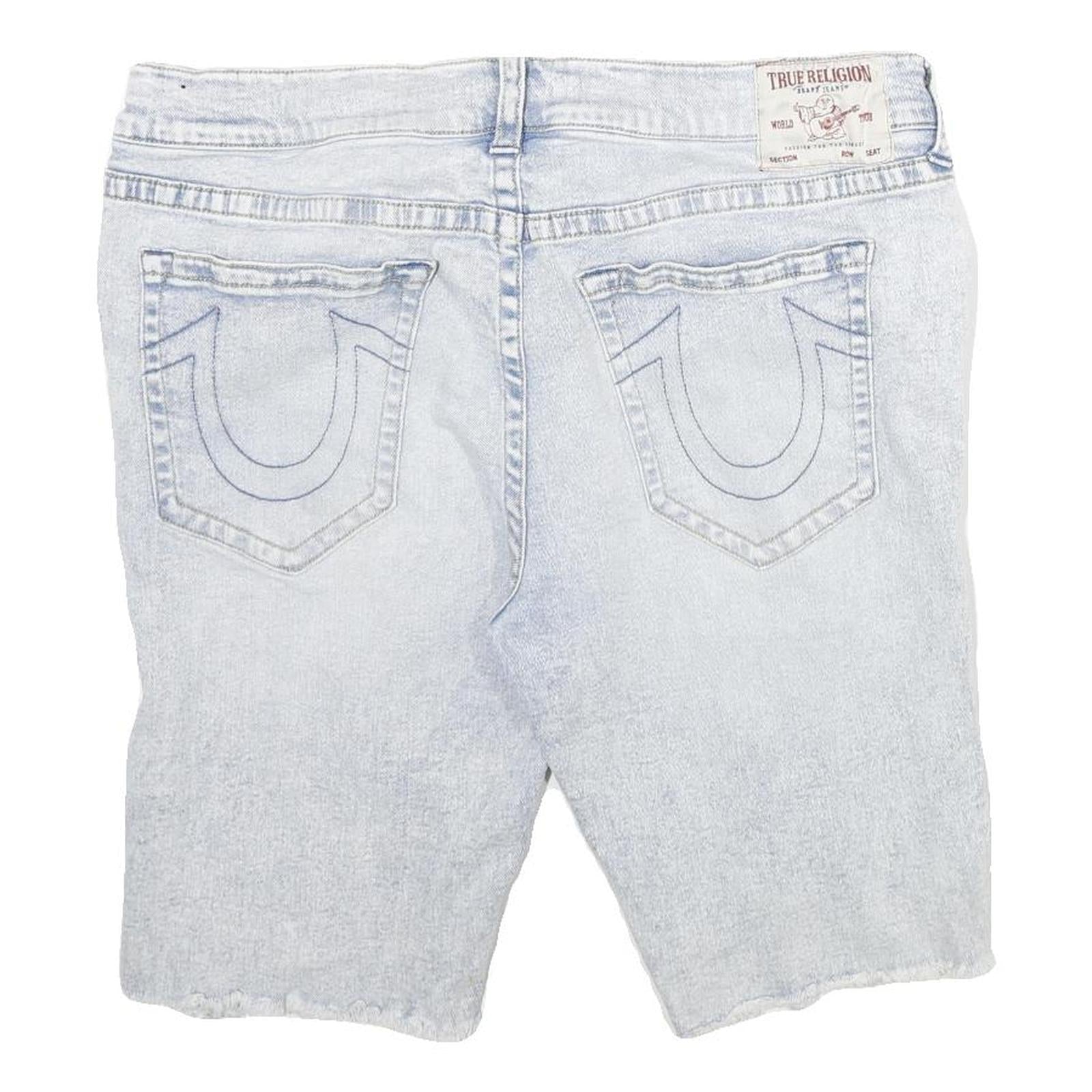 TRUE RELIGION Mens Shorts Blue Denim Distressed XL W40 Casual Fit