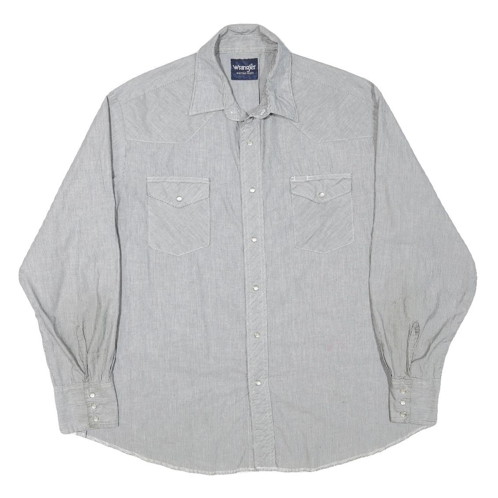WRANGLER Mens Grey & White Cotton Blend Western Shirt XL Button Long Sleeve