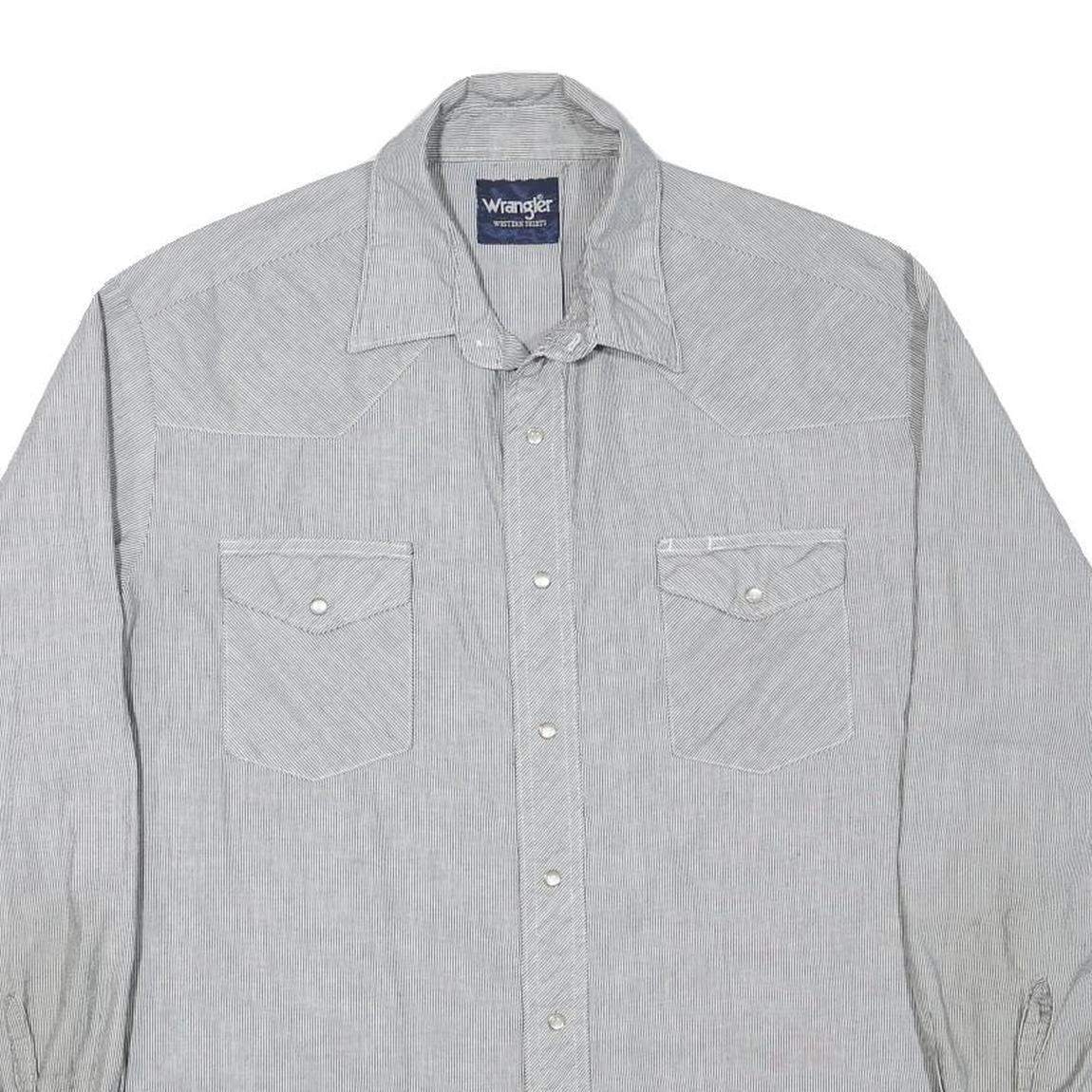 WRANGLER Mens Grey & White Cotton Blend Western Shirt XL Button Long Sleeve