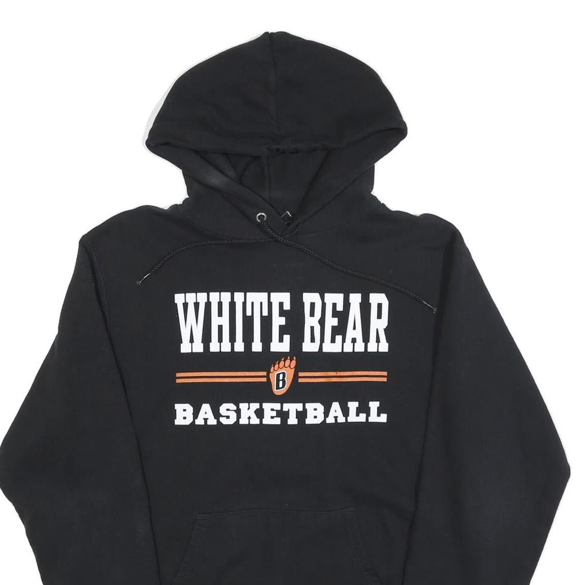 CHAMPION Mens Black White Bear Basketball Pullover Hoodie S Cotton Blend