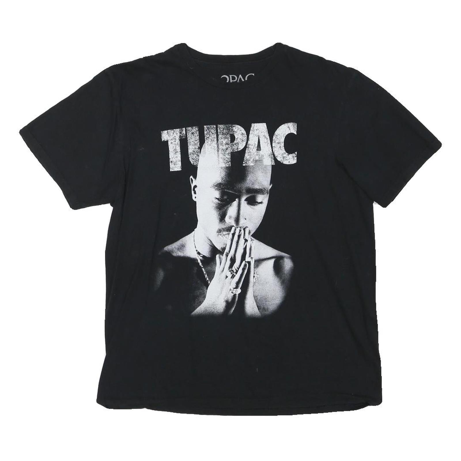 2PAC Mens Black Graphic T-Shirt L Short Sleeve Crew Neck Classic Cotton Blend