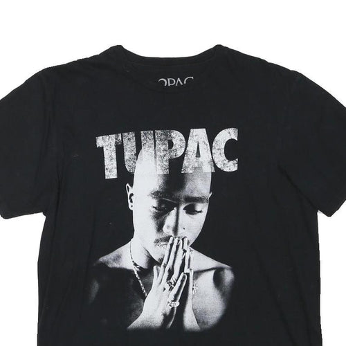 2PAC Mens Black Graphic T-Shirt L Short Sleeve Crew Neck Classic Cotton Blend