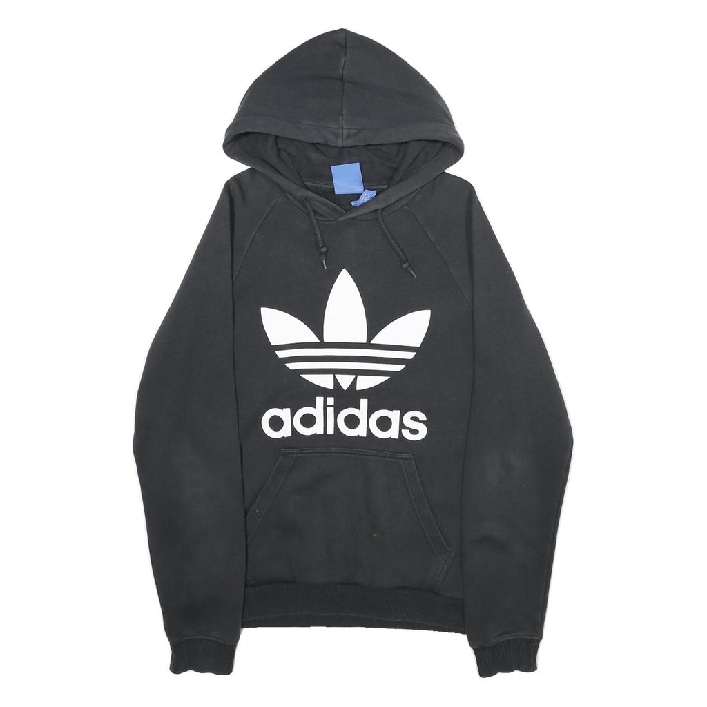 ADIDAS Mens Black Hoodie S Cotton Blend Pullover Spellout Logo Sweatshirt