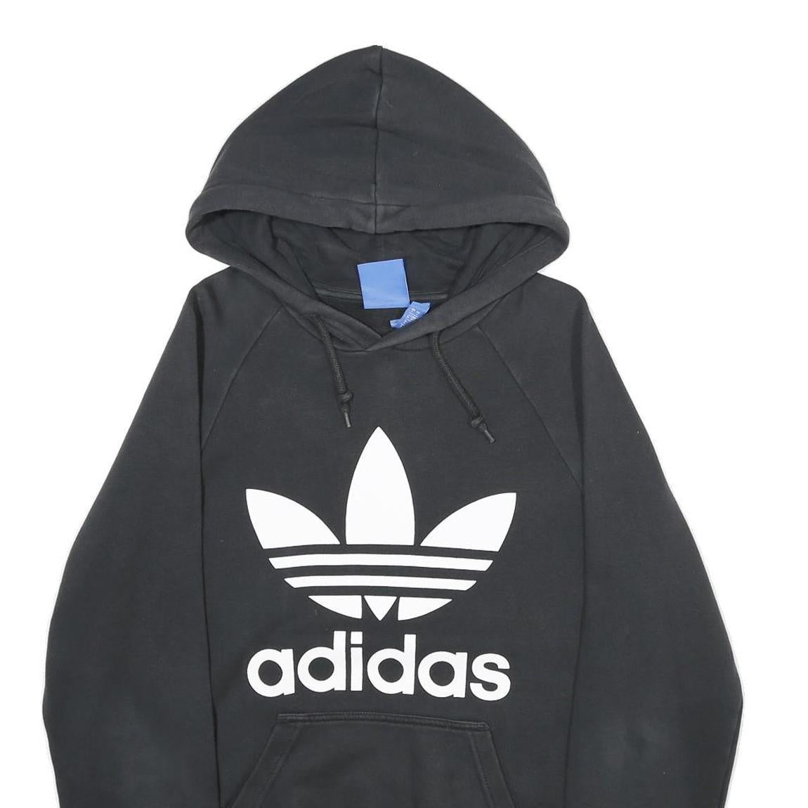 ADIDAS Mens Black Hoodie S Cotton Blend Pullover Spellout Logo Sweatshirt