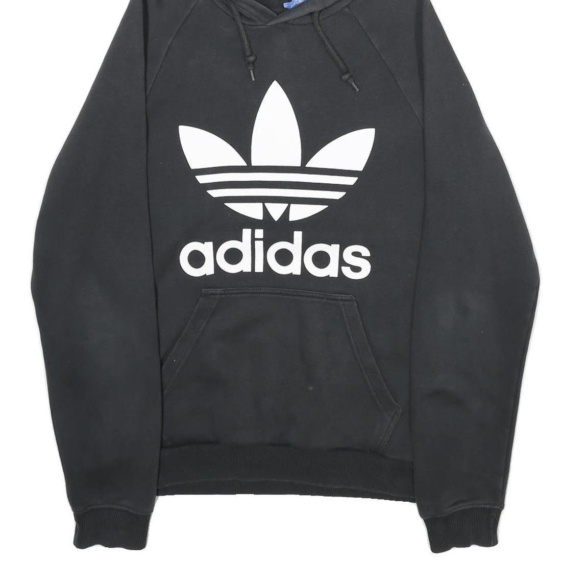 ADIDAS Mens Black Hoodie S Cotton Blend Pullover Spellout Logo Sweatshirt
