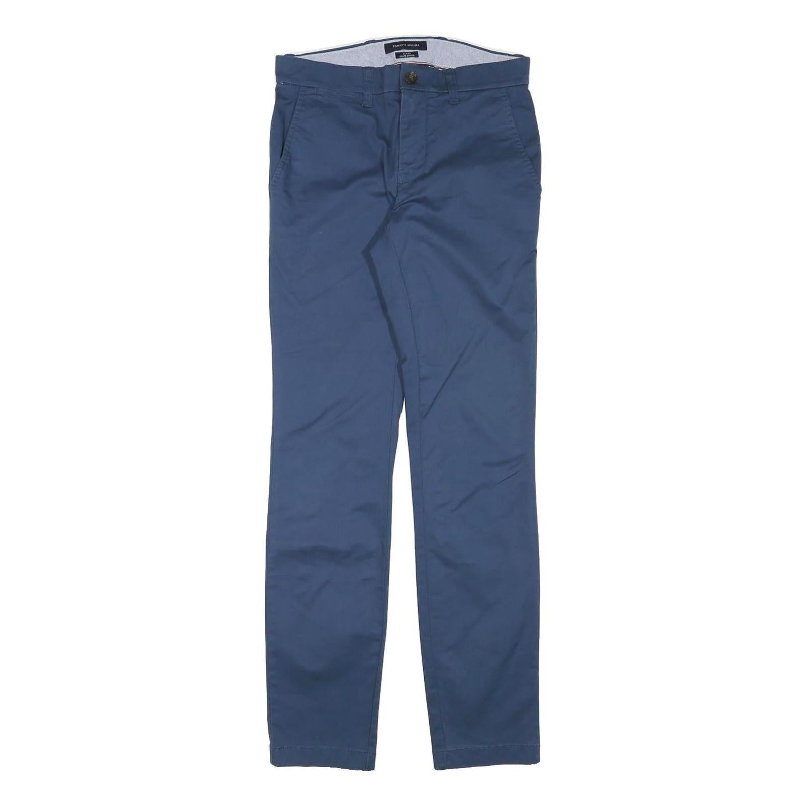 TOMMY HILFIGER Mens Cotton Blend Blue Slim Straight Trousers W28 L31 Casual