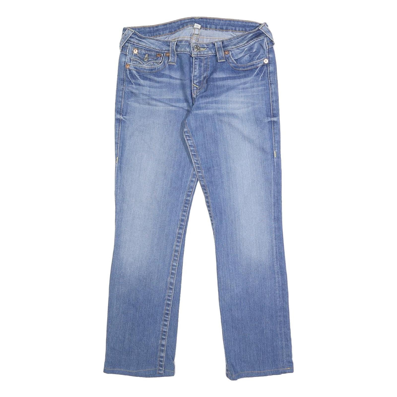 TRUE RELIGION Womens Regular Fit Blue Denim Straight Jeans W31 L29 Classic Zip