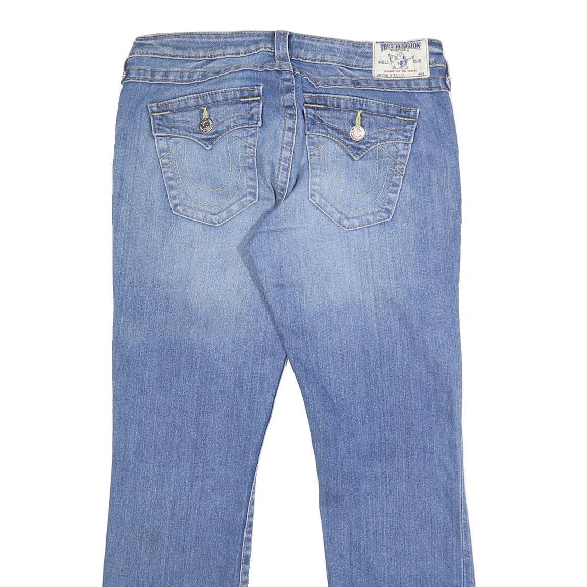 TRUE RELIGION Womens Regular Fit Blue Denim Straight Jeans W31 L29 Classic Zip