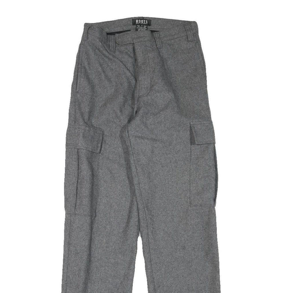 ROOTS Mens Wool Grey Regular Cargo Trousers W26 L30 Stylish Zip Closure