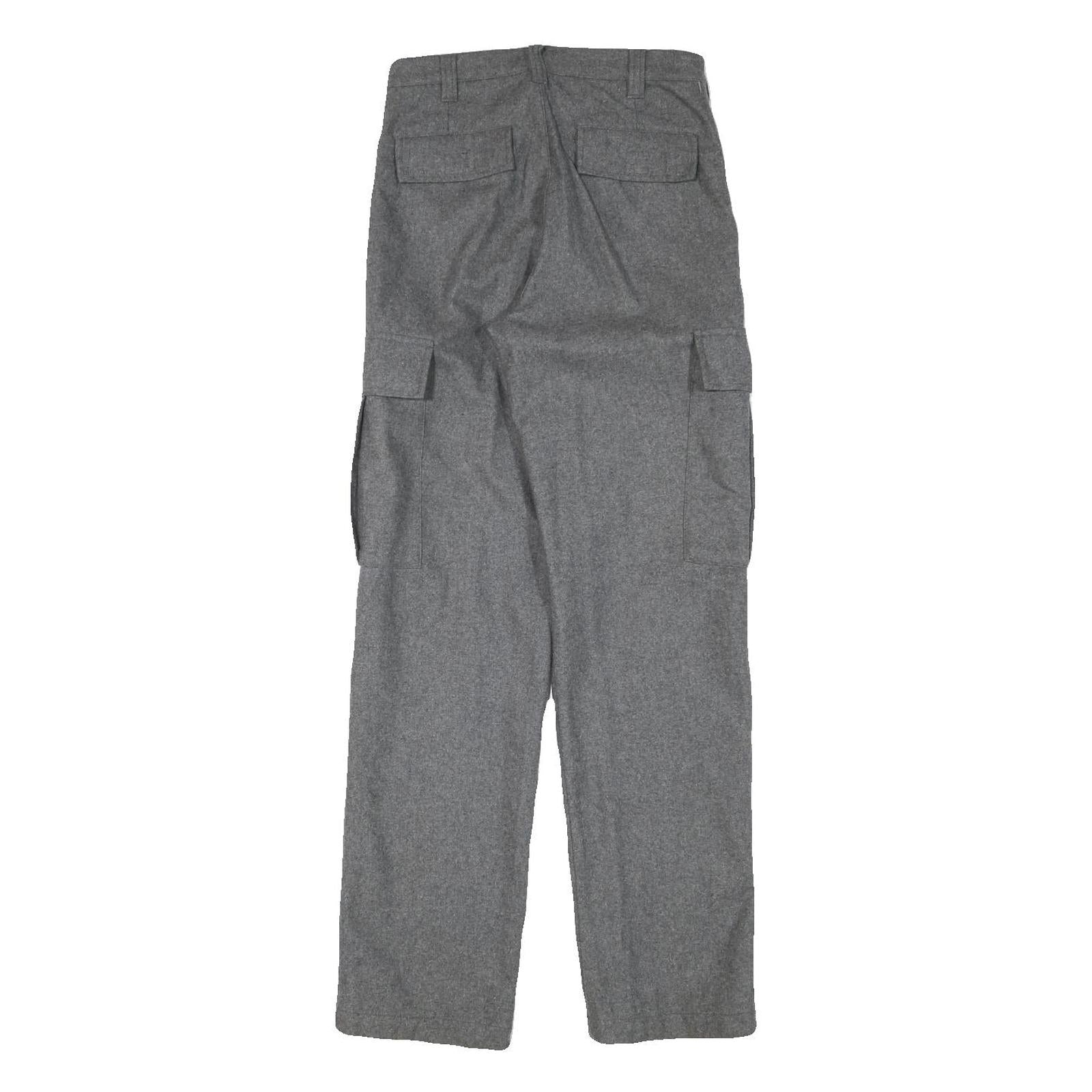 ROOTS Mens Wool Grey Regular Cargo Trousers W26 L30 Stylish Zip Closure