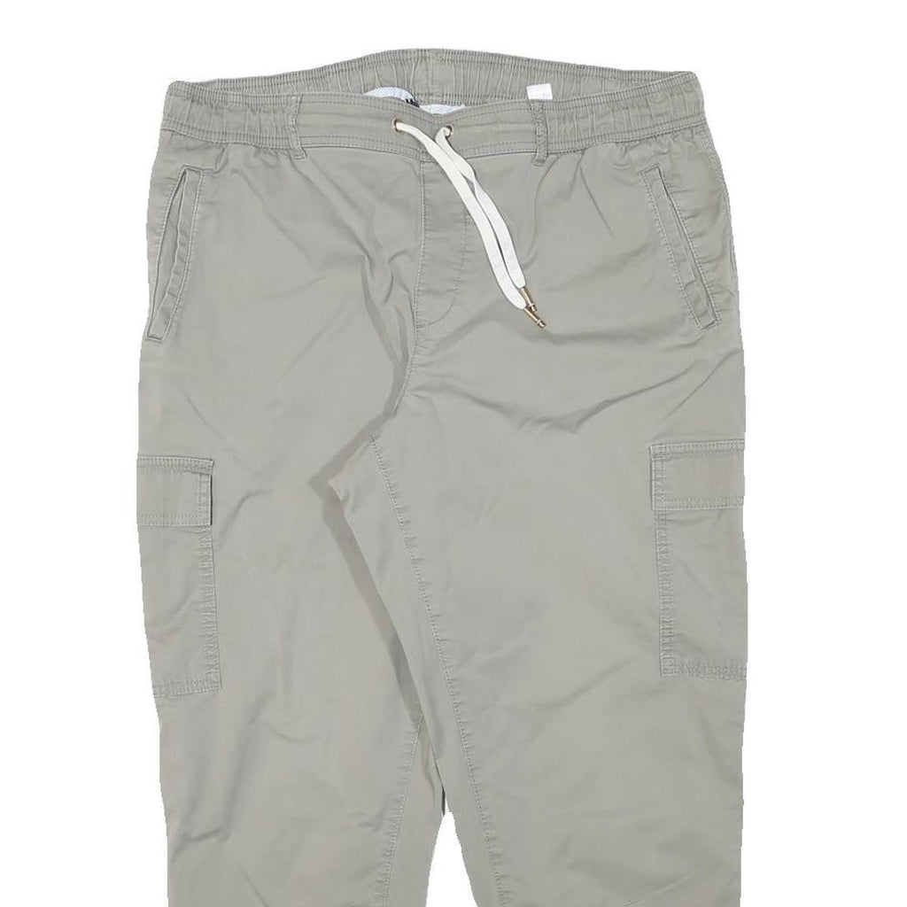 TOMMY HILFIGER Mens Cotton Blend Beige Relaxed Cargo Trousers W35 L26 Drawstring