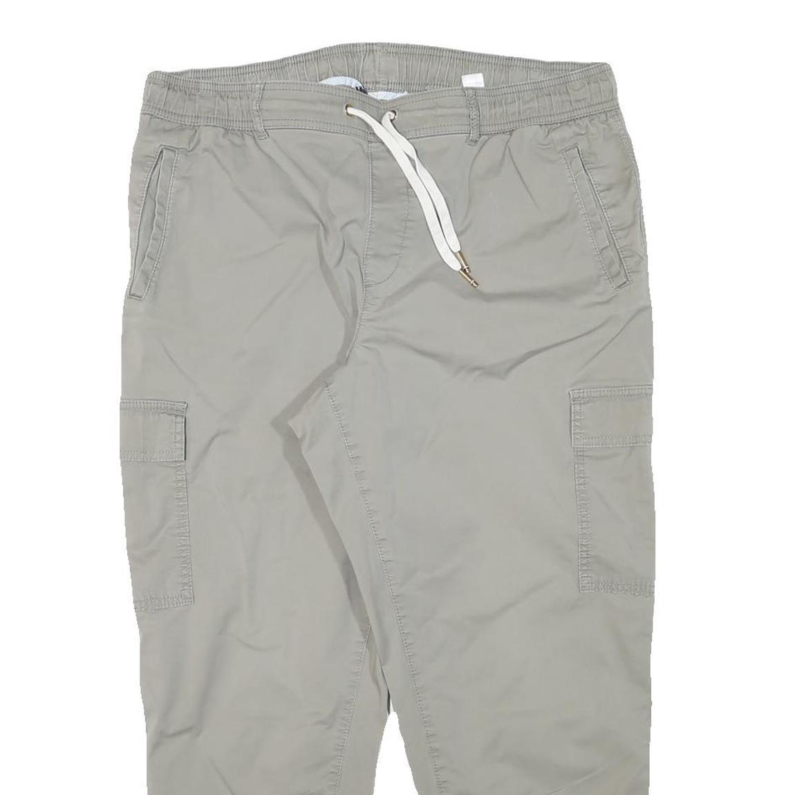 TOMMY HILFIGER Mens Cotton Blend Beige Relaxed Cargo Trousers W35 L26 Drawstring