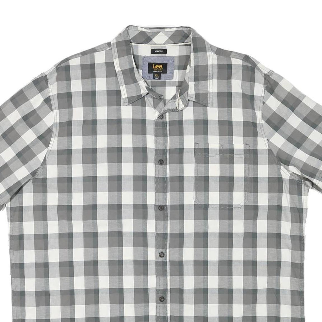 LEE Mens Grey & White Check Shirt 2XL Cotton Blend Short Sleeve Casual Summer
