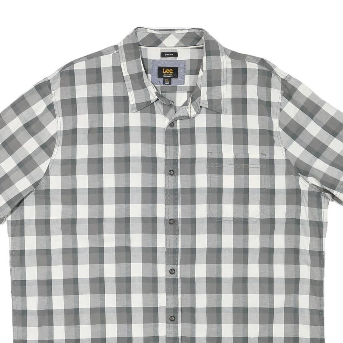 LEE Mens Grey & White Check Shirt 2XL Cotton Blend Short Sleeve Casual Summer