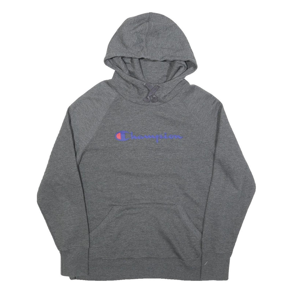 CHAMPION Mens Grey Hoodie L Cotton Blend Classic Logo Pullover Sweatshirt