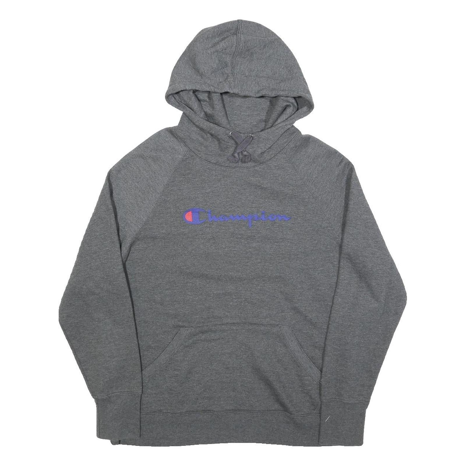 CHAMPION Mens Grey Hoodie L Cotton Blend Classic Logo Pullover Sweatshirt