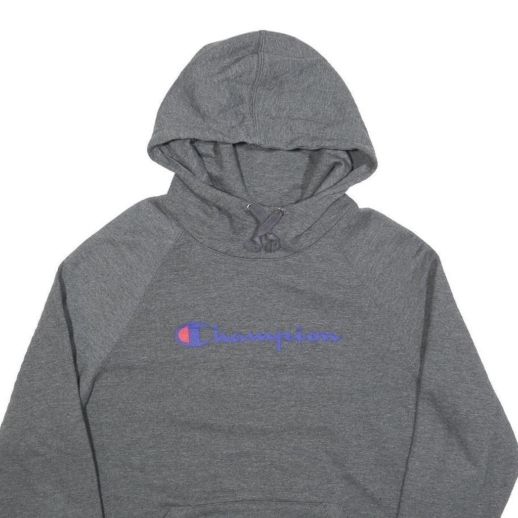 CHAMPION Mens Grey Hoodie L Cotton Blend Classic Logo Pullover Sweatshirt