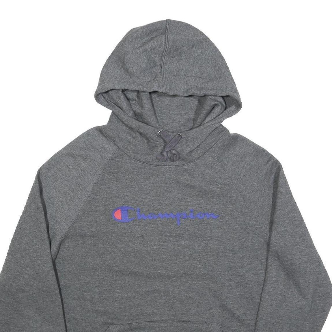 CHAMPION Mens Grey Hoodie L Cotton Blend Classic Logo Pullover Sweatshirt