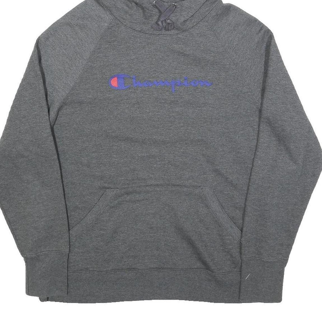 CHAMPION Mens Grey Hoodie L Cotton Blend Classic Logo Pullover Sweatshirt