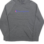 CHAMPION Mens Grey Hoodie L Cotton Blend Classic Logo Pullover Sweatshirt