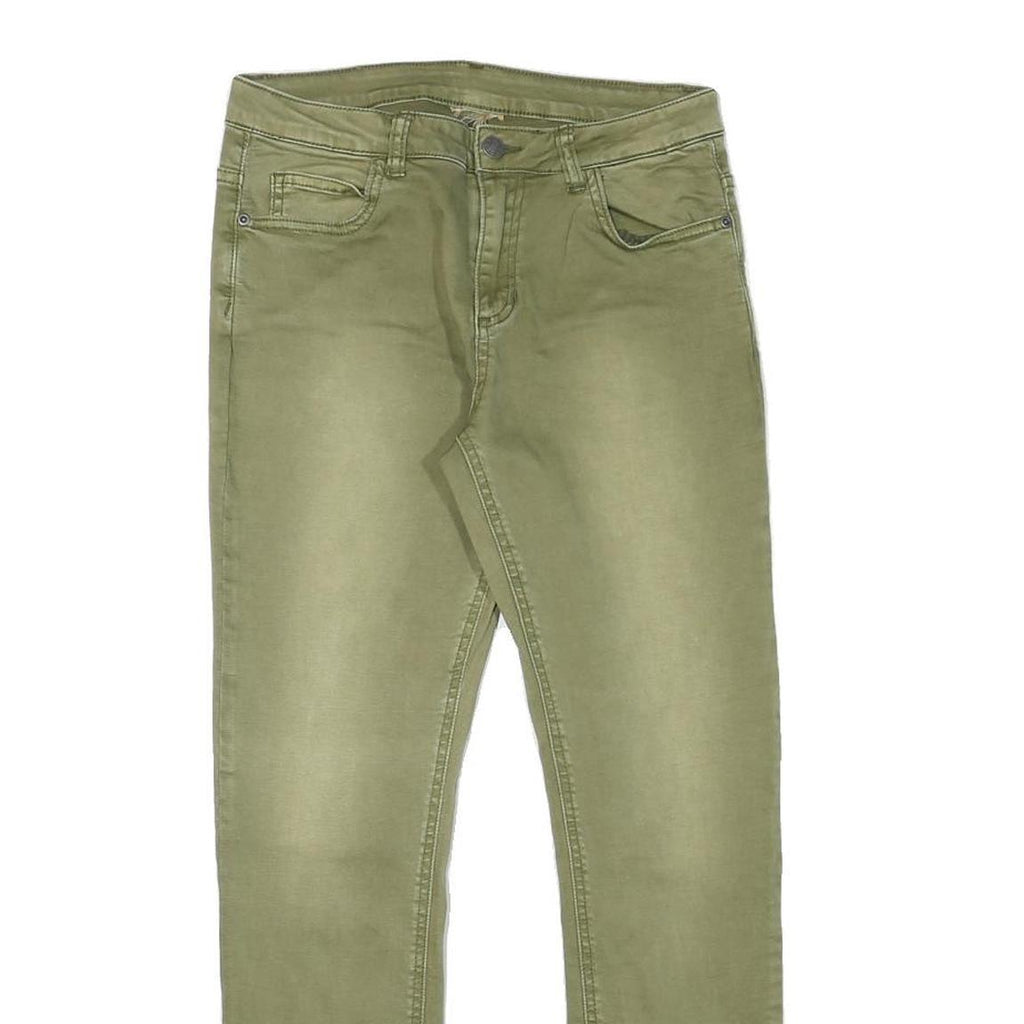 Mens Slim Fit Green Cotton Blend Slim Jeans W27 L26 Casual Zip Closure