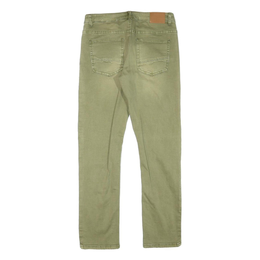 Mens Slim Fit Green Cotton Blend Slim Jeans W27 L26 Casual Zip Closure
