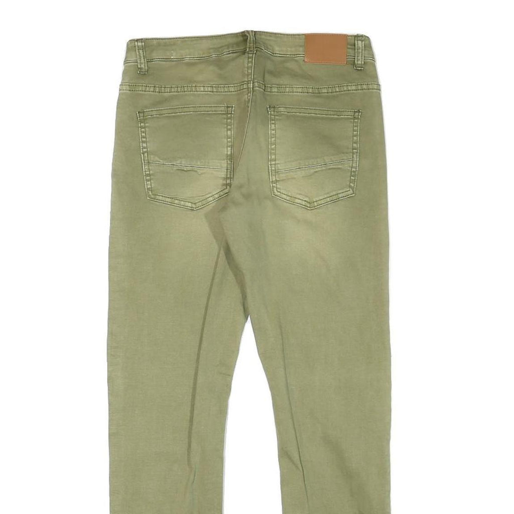 Mens Slim Fit Green Cotton Blend Slim Jeans W27 L26 Casual Zip Closure